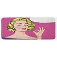 thumbnail image 1 of Vintage Kitchen Mat, Pop Art Blonde Woman Making OK Sign on Dotted Background Retro Comic Book Design, Plush Decorative Kitchen Mat with Non Slip Backing, 47" X 19", Multicolor, by Ambesonne, 1 of 1
