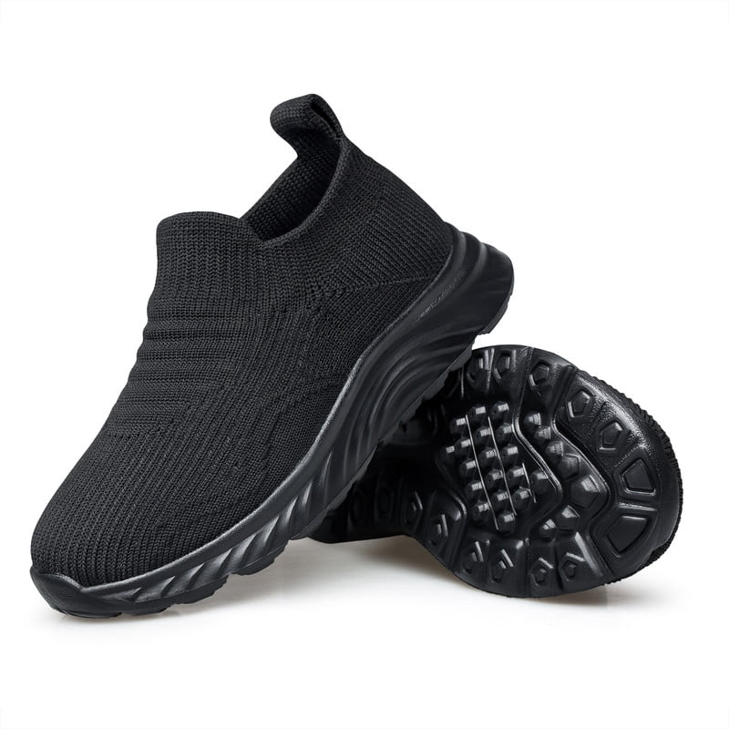 vibdiv Boys Girls Shoes Kids Sneakers Slip on Fitness Tennis Athletic Walking School Shoes All Black Little Kid Size 13