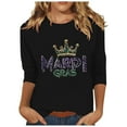 thumbnail image 2 of SOOMLON Mardi Gras T Shirt Womens Tuesday Shirts Carnival Themed Party 3/4 Sleeve Outfits Funny Mask Graphic Tshirts Casual Round Neck Tops New Orleans Parade Pullovers 2025 Black S, 2 of 5