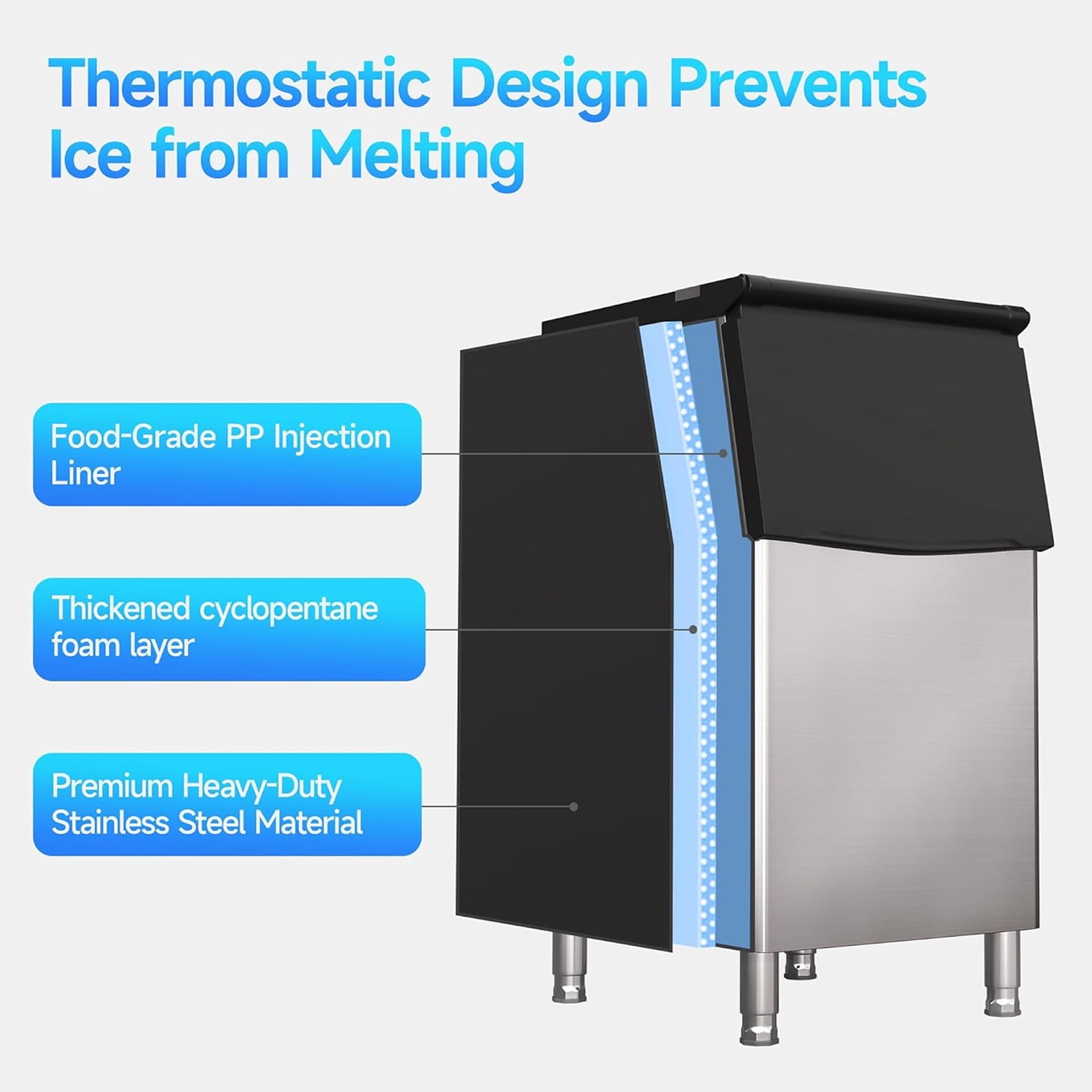 NSF 460lbs Commercial Ice Maker, Large Storage Ice Machine in Stainless Steel, Free Standing Ice Machine
