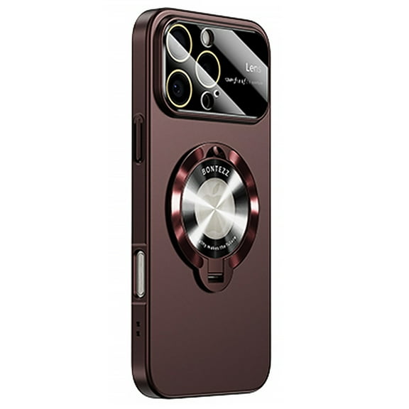 Magnetic Case for iPhone 16 with Big Window Glass Lens Camera Full Protector [Compatible with Magsafe] Shockproof Logo View Hidden Kickstand PC Slim Phone Case for Women Men,Red