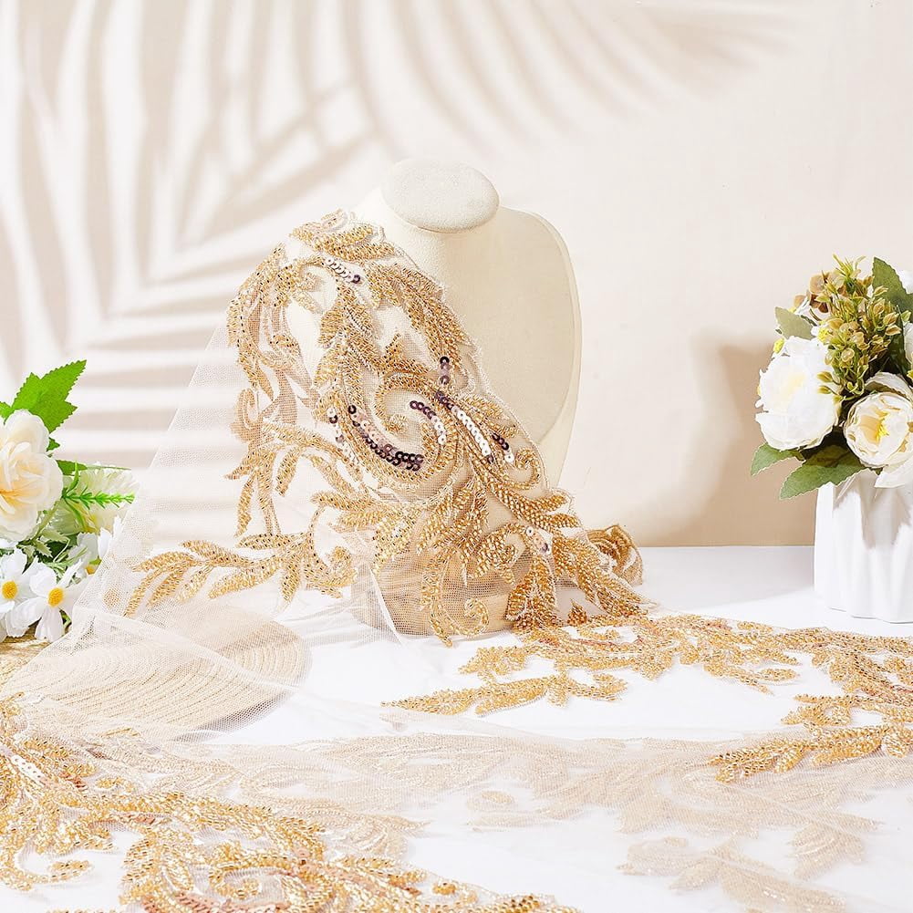 2 Yards Rosy Brown Hanmade 3D Lace Applique Lace 12.7 Inch Embroidered Tulle Trim Sew on Sequin Bead Floral Mesh Fabric Sparkle Trimming for DIY Craft Wedding Dress Curtains Home Decor Brown