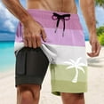 thumbnail image 2 of Tisuna Men'S Swimwear Summer Color Block Drawstring Elastic Waist Straight Leg Trunks Stretchy Stylish Fit Male Seaside Beach Wear Light Purple Size L, 2 of 4