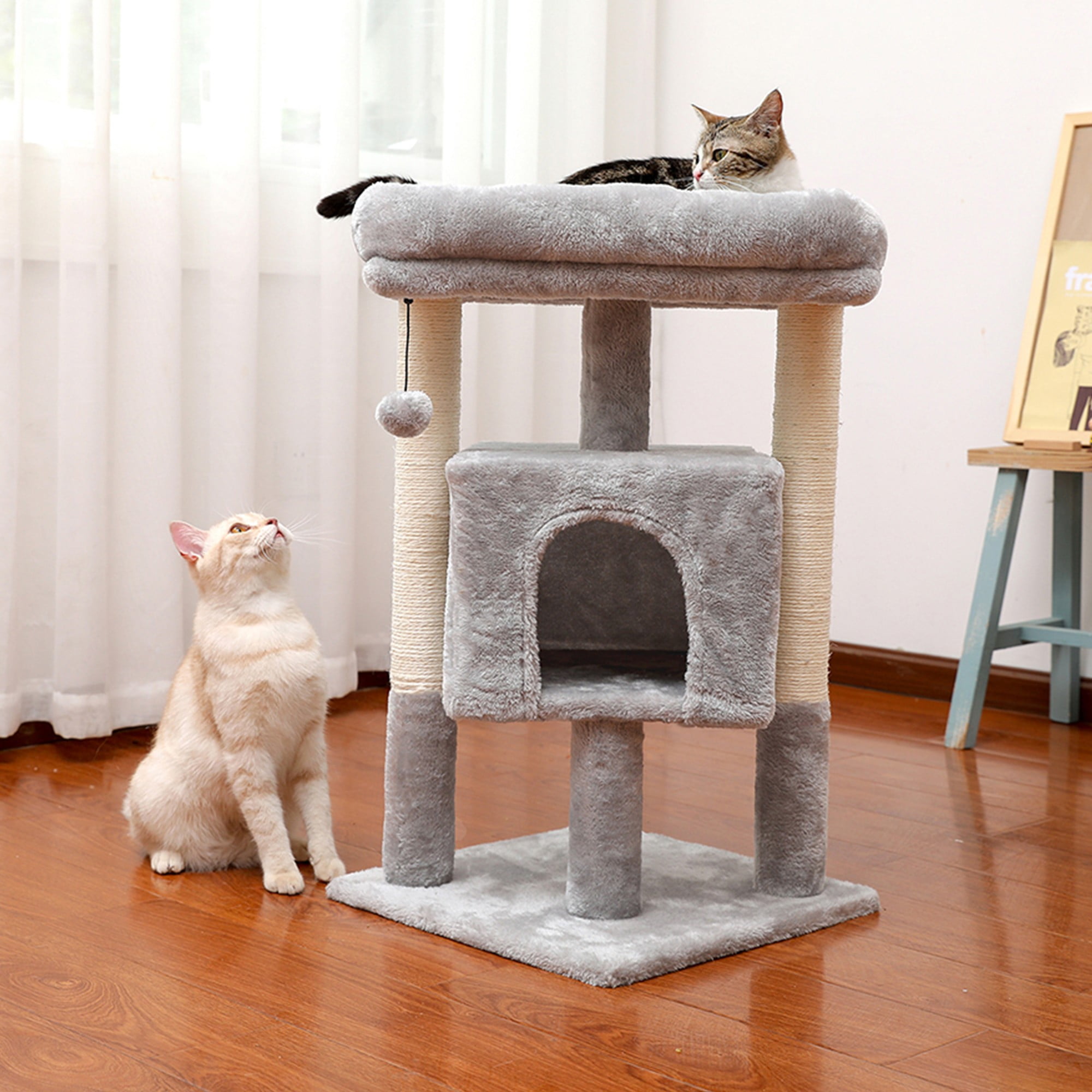 Kadyn 28" Multi-Level Cat Tree Tower Cat Condo with Scratching Posts, Jump Platform Top Perch and Dangling Ball, Gray Kadyn 28" Multi-Level Cat Tree Tower Cat Condo with Scratching Posts, Jump Platform Top Perch and Dangling Ball, Gray