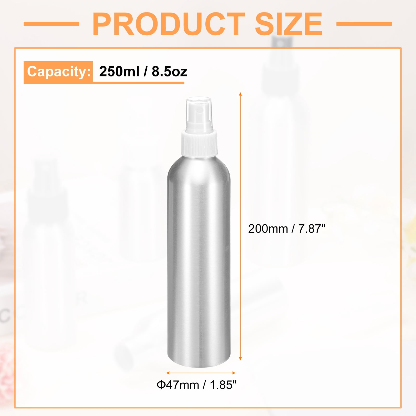 Uxcell 5pcs Aluminum Fine Mist Spray Bottles 250ml/8.5oz Metal Small Liquid Alcohol Refillable Travel Container with White Plastic Nozzle Cap for Perfume Skincare Cosmetic Storage Bottle