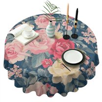 Pioneer Flower Floral Print Pattern Round Tablecloth 60"x60",Wrinkle Wipeable Table Cloth for Kitchen Dining Room Picnic Patio Party