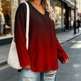 thumbnail image 4 of hotojiny Women Plus Size Tops Trendy Gradient Long Sleeve Shirts Loose Fit V Neck Fashion T-Shirt Casual Work Tunic Tee(Red,4X-Large), 4 of 6