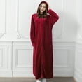 thumbnail image 3 of Defitshape Women's Long Sleeve Robe Ladies Baggy Long Hooded Zipper Fuzzy Fleece Bathrobe Family Lounging Zipper Soft Plush Housecoat Winter Warm Fluffy Maxi Duster Robe Burgundy Large, 3 of 5