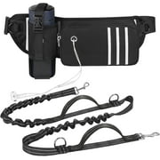 Pawaboo Hands Free Dog Leash with Waist Bag, Dog Leash with Zipper Pouch, Retractable Dog Running Belt Bag, Dog Walking Leash Shock Absorption, Padded Handle Lead for Jogging Hiking (25-120 lbs)