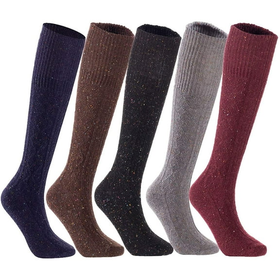 Lian LifeStyle Women's 5 Pairs Pack High Crew Knee-High Wool Boot Socks Size 7-9 (Wine)