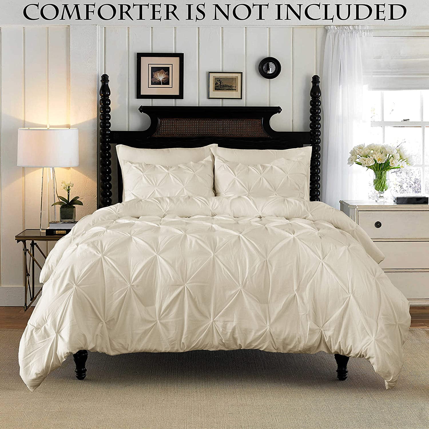 3-Piece Duvet Cover with Matching Sham, Pinch Pleat Design, All Season Suitable Comforter Cover, King/California King, Beige-Cream