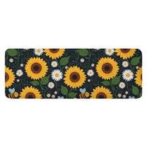 DarkBlue Sunflower Bee Pattern Kitchen Rug Mat,Kitchen Runner Rugs Non Skid Washable,Decorative Kitchen Floor Mats for Kitchen,Sink,Laundry,17"x47.2"