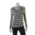 thumbnail image 2 of CHELSEA SKY Womens Gray White Striped Long Sleeve Peasant Top M, 2 of 2