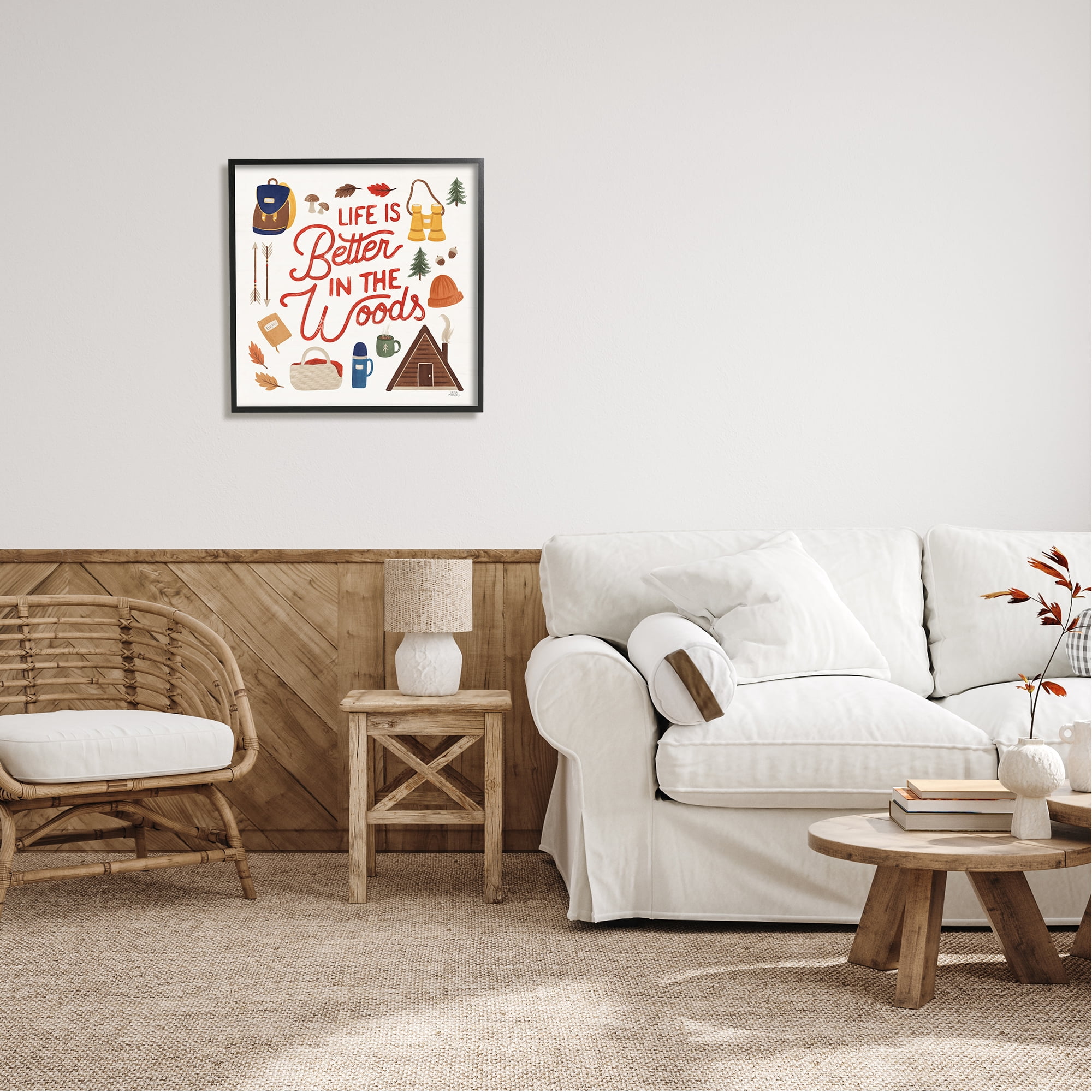 Stupell Industries Better in the Woods Phrase Typography Painting Black Framed Art Print Wall Art, 24 x 24