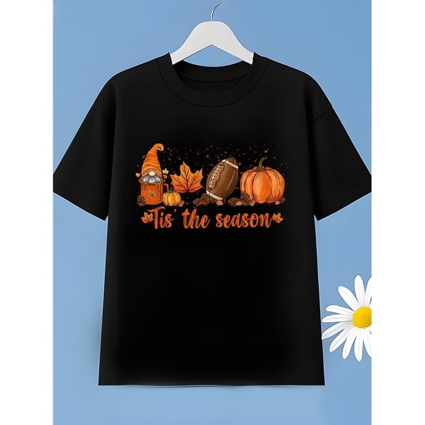 Boys' Halloween Graphic T-Shirt - "it'S the Season" with Pumpkin, Football & Gnome Design, Lightweight & Breathable, Quick-Dry Fabric, Machine Washable, Perfect for outdoor Play &am