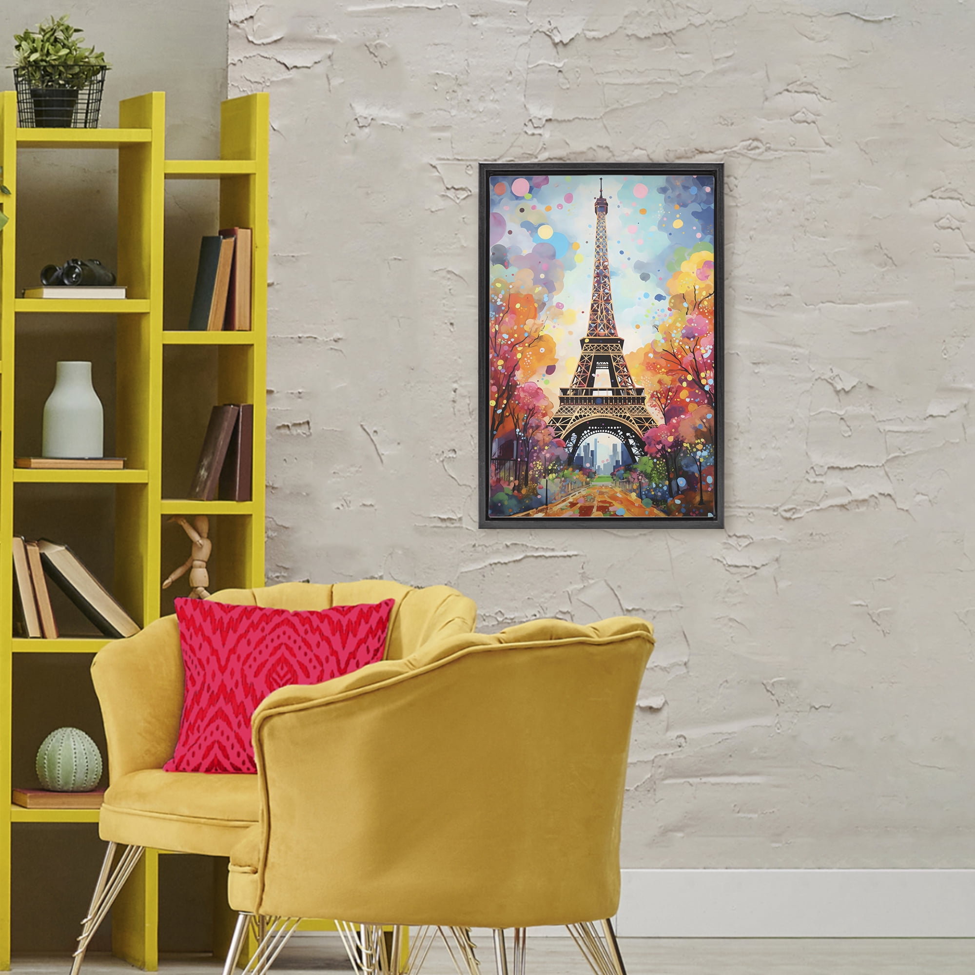 Stupell Industries Eiffel Tower with Colorful Trees Black Framed Floater Canvas Wall Art, design by Creative Studio