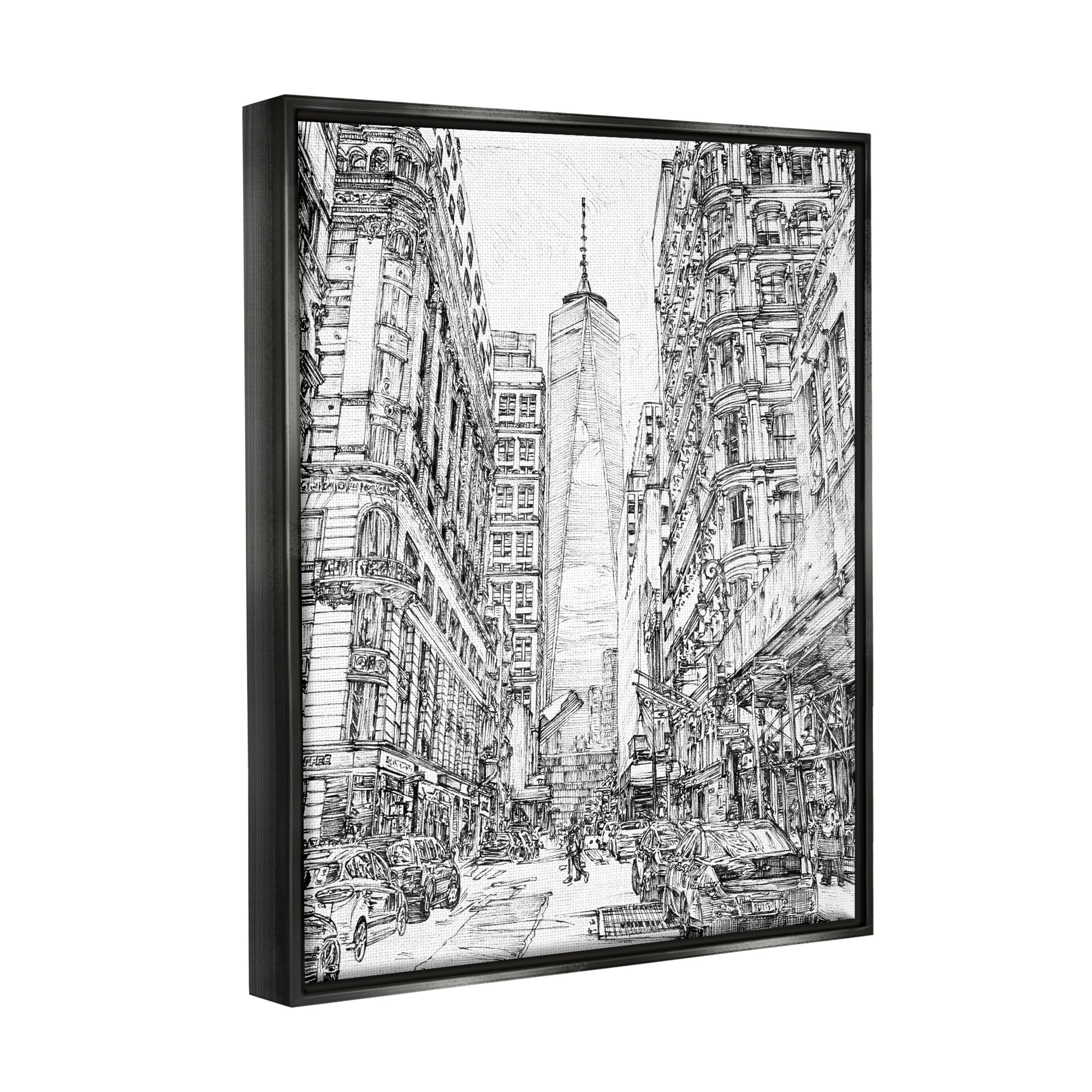 Stupell Urban City Metropolis One World Trade Center Travel & Places Drawing Black Floater Framed Art Print Wall Art