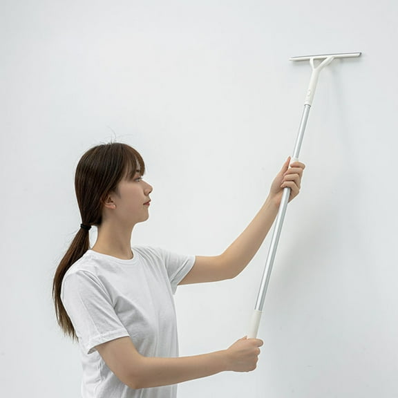 CheAAlet Heavy Duty Floor Squeegee with Long Telescopic Handle, Multifunctional Rubber Squeegee for Bathroom, Tile, Decking, Shower, Glass, and Window Cleaning White