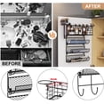 thumbnail image 4 of x-Cosrack Hair Dryer Holder Styling Tool Organizer 4-Shelf Storage Wire Basket with Hook Heat Safe Rack for Wall Mounted/Cabinet Door, Black, 4 of 10