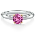 thumbnail image 3 of Gem Stone King 925 Silver and 10K Yellow Gold Pink Created Sapphire Solitaire Engagement Ring for Women | 0.55 Cttw | Round 5MM | Gemstone September Birthstone | Size 9, 3 of 6
