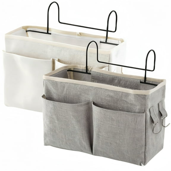 2pcs Dorm Room Storage Hanging Basket Cotton Linen Bedside Organizer Pouch
