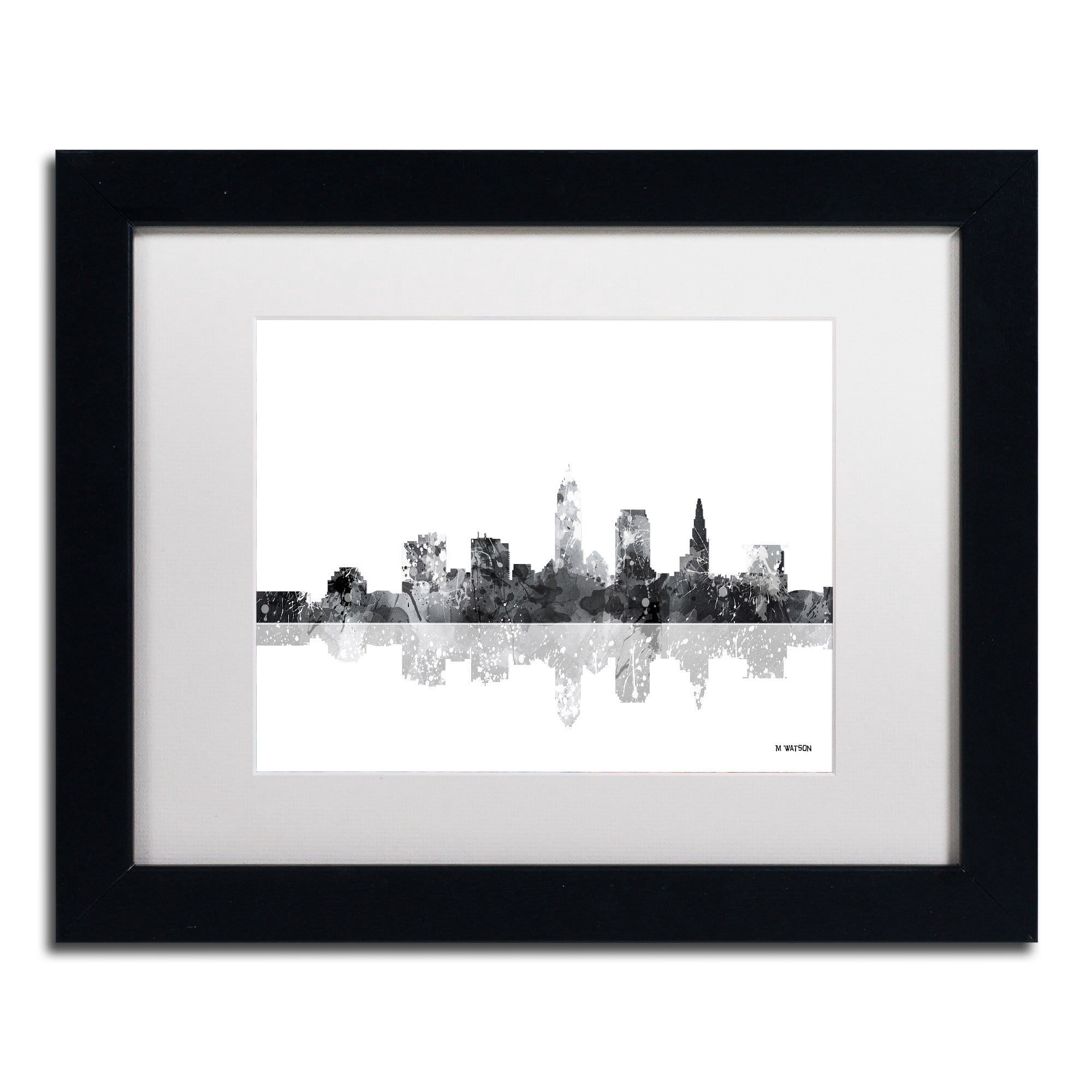 Trademark Fine Art "Cleveland Ohio Skyline BG-1" Canvas Art by Marlene Watson, White Matte, Black Frame