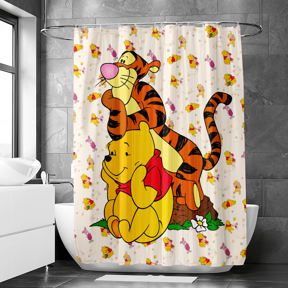 Disney Winnie The Pooh Bear Bathroom Non-slip Mat Durable Waterproof Shower  Curtain Set Pedestal Rug