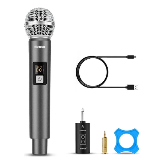 Wireless Microphone Singing Karaoke,Plug&Play Dual Cordless Dynamic Handheld Wireless Mic with Rechargeable Receiver for 1/4'',1/8'' Output, Microphone for Adult, Kids,Wedding,Party,Church,UHF 98FT
