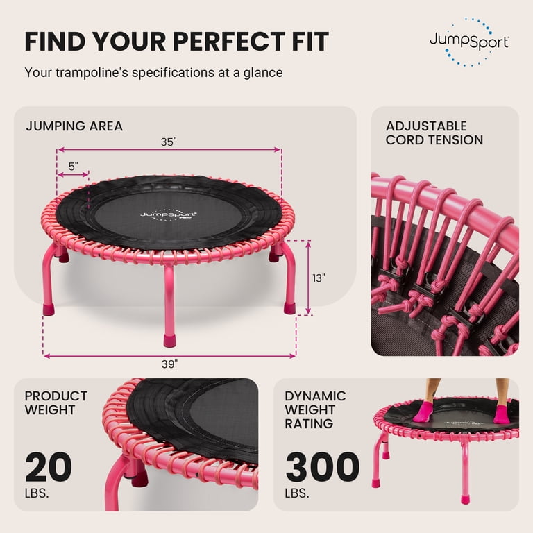JumpSport 350 PRO Fitness Trampoline, Cardio Workout Equipment, 39