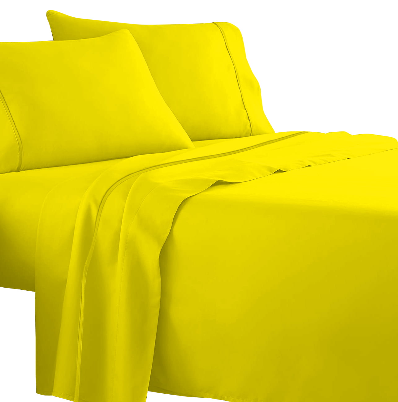 100 Egyptian Cotton 4 Pcs Sheet Set With Piping Solid 21 inches (Yellow,Twin Xl)