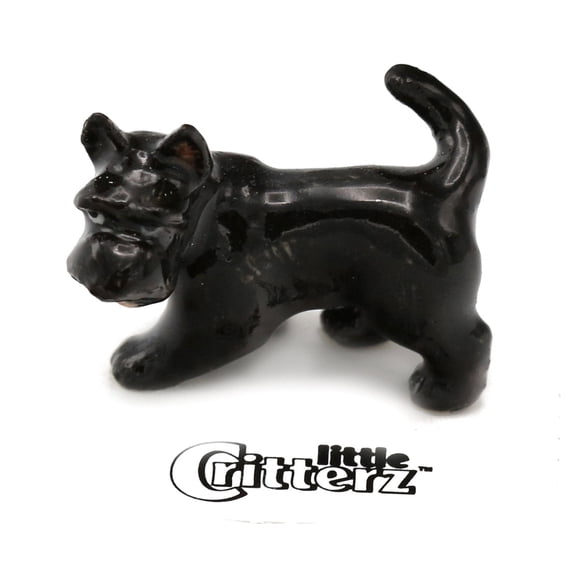 Little Critterz Black Dog Scottish Terrier Skye - Handcrafted Home Decor Animal Decorative Figurine - Miniature Porcelain Figurine