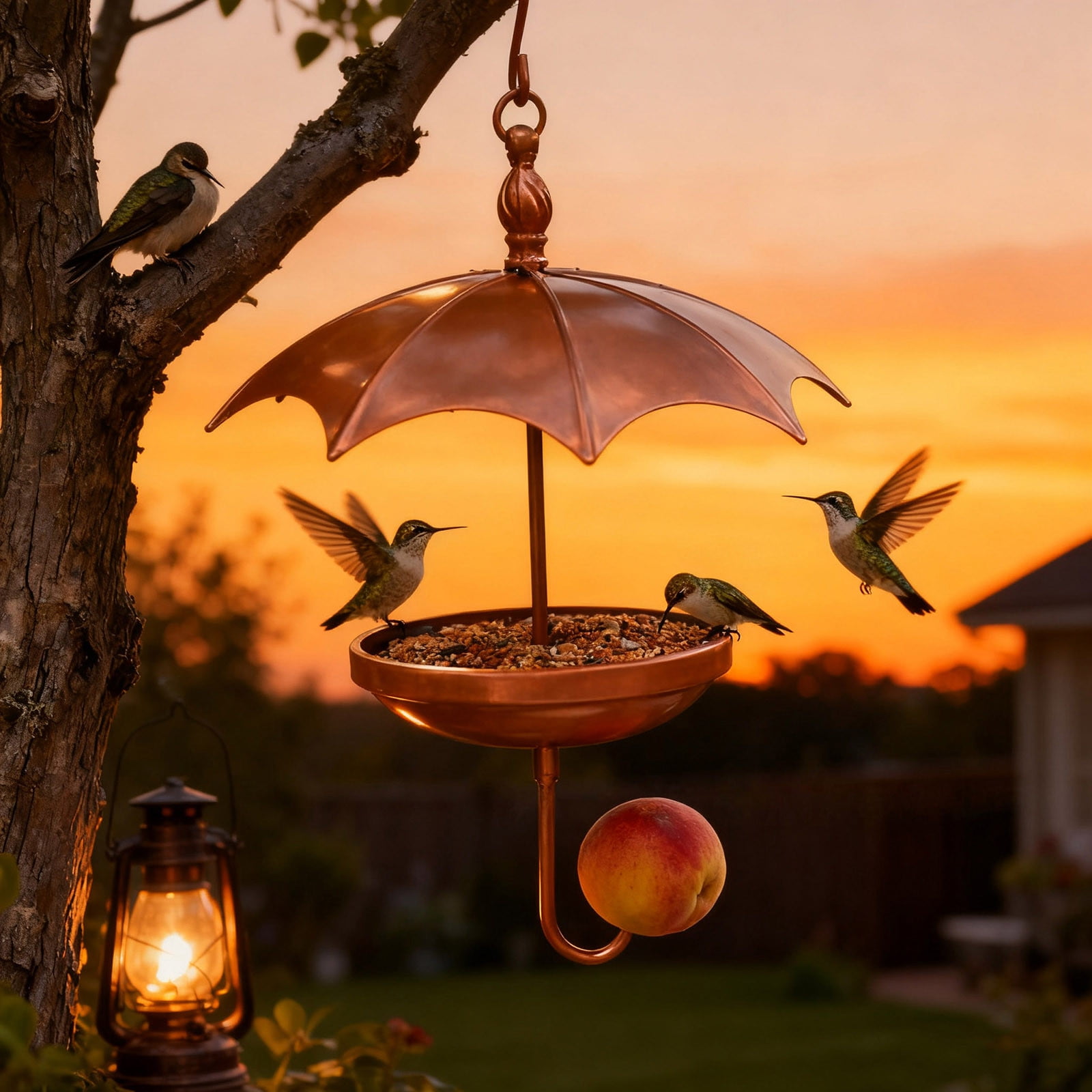 Bxaolu Solar Bird Feeders for Outdoors - Vintage Metal Small Wild Bird Feeder for Outside Hanging, Gift Ideas for Garden Yard Seeds, Khaki