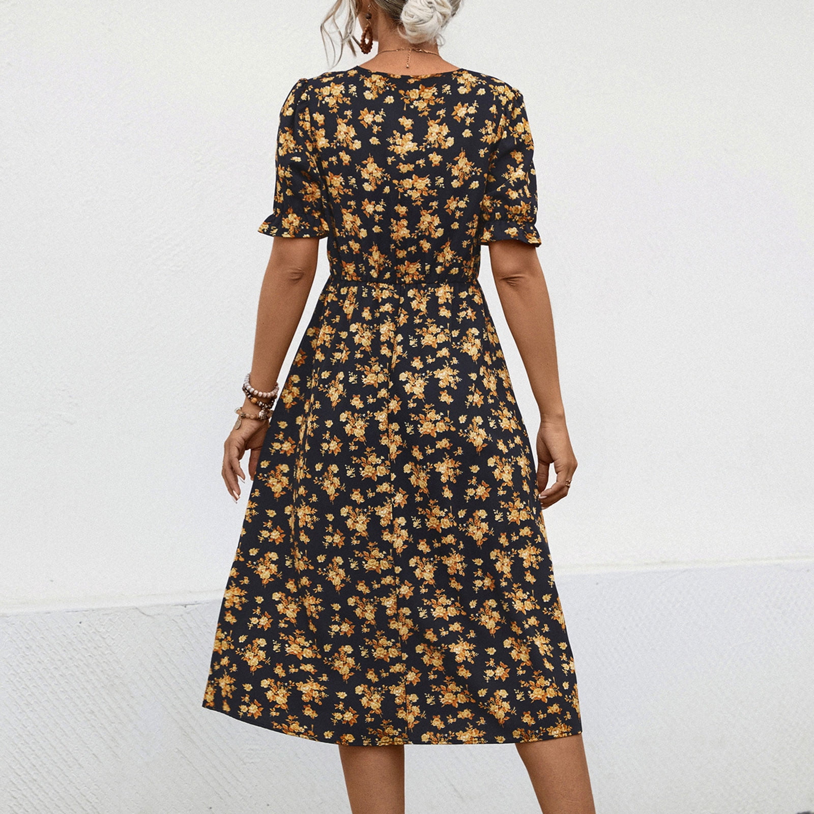 Hyknon Robes pour Femmes Mode Décontractée Été Manches Courtes Col