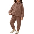thumbnail image 2 of ITSAME Girls Outfit Set Cotton Zipper Stand Collar Jacket and Jogger Pants Fall Winter Warm Comfy Two Piece Set Brown Size 6, 2 of 8