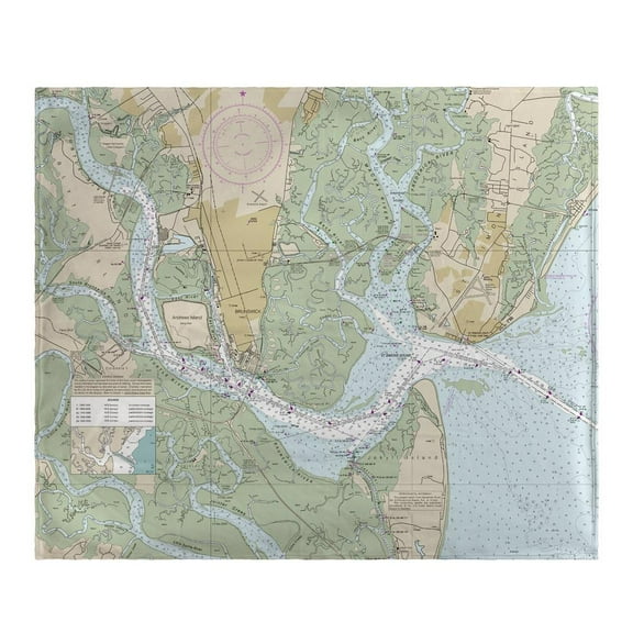 Betsy Drake Interiors St Simons Sound, GA Nautical Map Fleece Throw