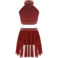 thumbnail image 2 of iiniim Kids Girls Sparkly Sleeveless Crop Top with Skirts Lyrical Latin Jazz Skating Performanc Burgundy 16, 2 of 6