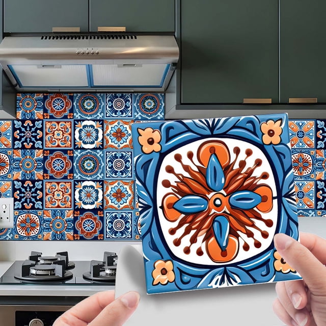 Antique Flower Tile Tile Decals Flower Patchwork Tile Decals Vintage Wall Stickers