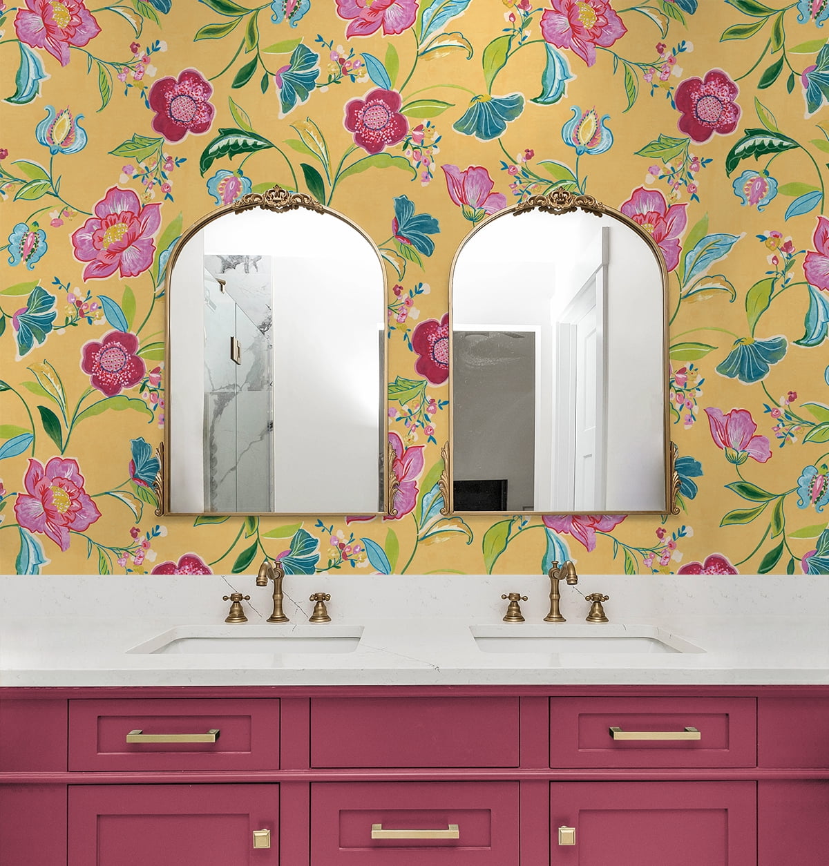 NextWall Cantaloupe Painterly Floral Peel and Stick Wallpaper