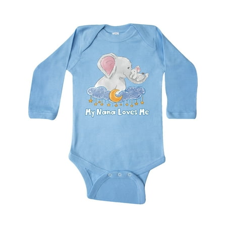 

Inktastic My Nana Loves Me Cute Elephants Clouds Moon and Stars Gift Baby Boy or Baby Girl Long Sleeve Bodysuit