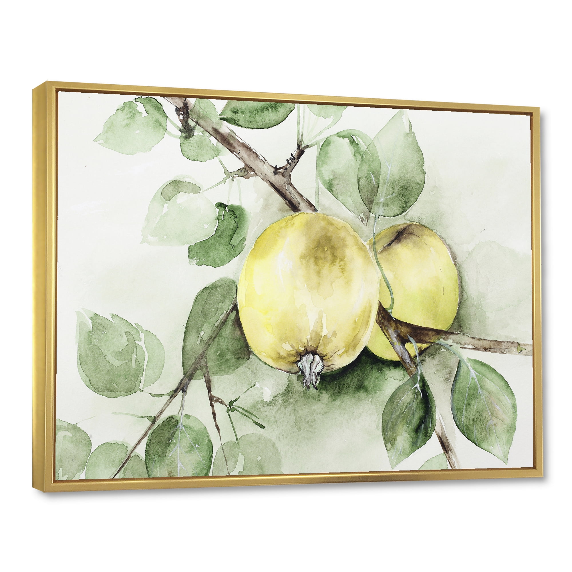 Designart 'Ancient Green Appels' Farmhouse Framed Canvas Wall Art Print