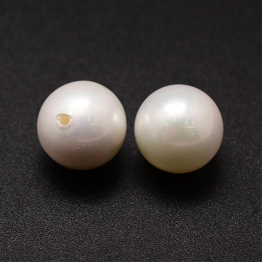 30pc Shell Pearl Beads Round Grade A Half Drilled White 16mm Hole: 1mm