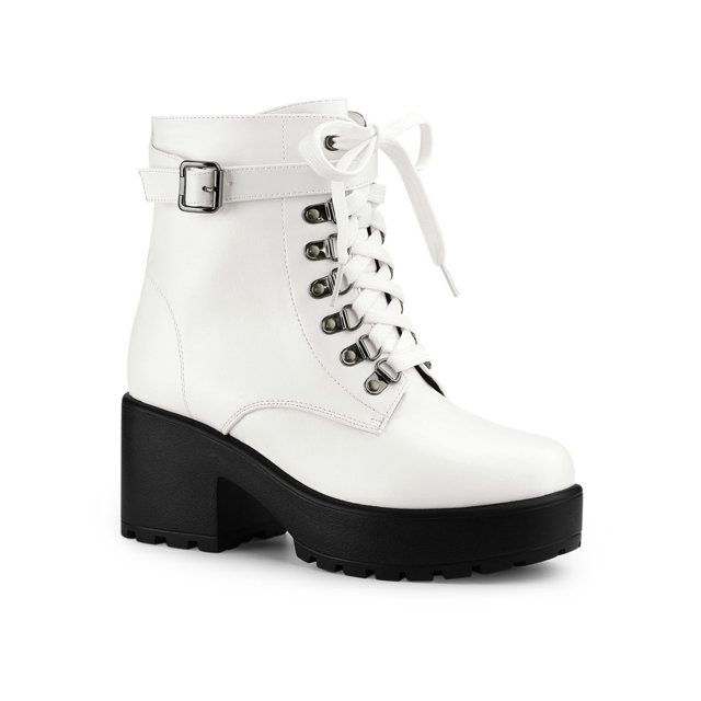 Unique Bargains Women's Chunky Heel Platform Ankle Combat Boots