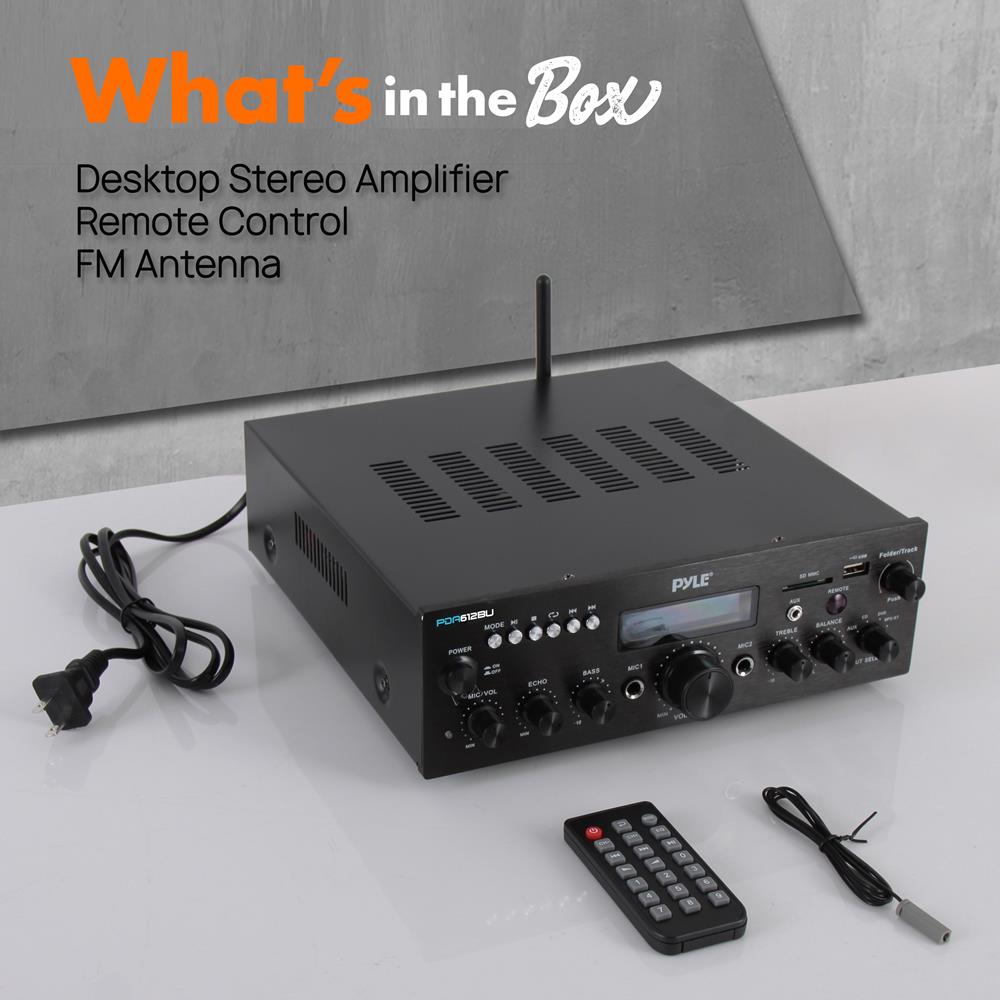 Pyle 200 Watt Compact Bluetooth Stereo Amplifier, MP3/USB/SD Readers