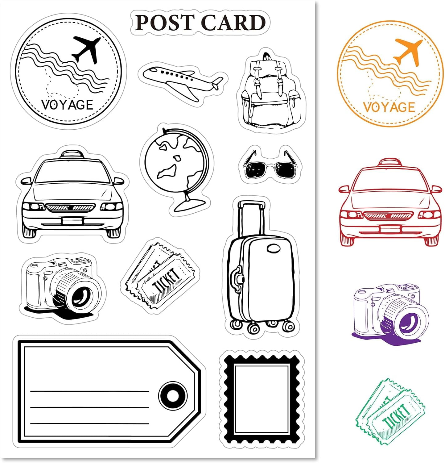 PH PandaHall Cachet De La Poste De La Ville En Plastique PVC - Timbre De Voyage Transparent Avec Motif Et Cadre De Film Vintage - Sceau Pour Cartes