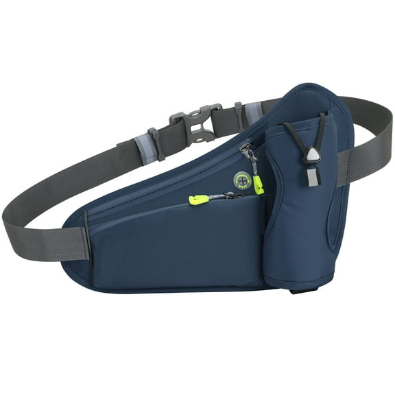 Toptie Dark Grey Fanny Pack with Water Bottle Holder, Reflective Strip Unisex Waist Bag for Running, Workout, Travel, Hiking (Without Bottle)
