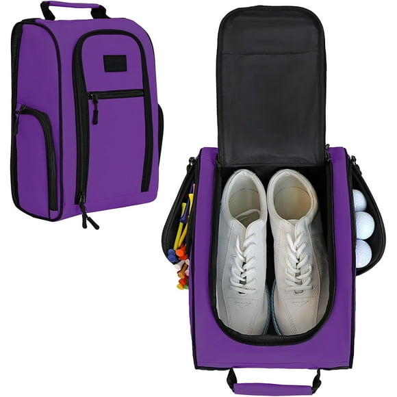TRAHOO-Golf Shoe Bag For Men Women Travel Shoe Bag Sport Shoe Carrier Bags with Side Accessory Pockets for Socks, Tees, Golf Balls, Purple, Golf