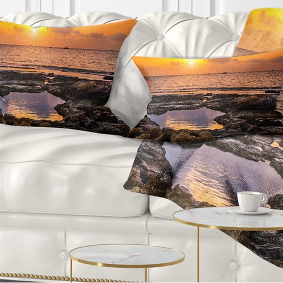 Designart Colorful Rocky Coast at Sunset - Oversized Beach Throw Pillow - 12x20