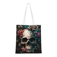 thumbnail image 1 of DouZhe Reusable Grocery Bags, Boho Skull Ghost Flowers Lightweight Polyester Canvas Cloth Tote Bag for Travle Gym Shopping School, 15" x 16", 1 of 7