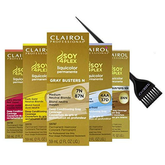 Clairol Soy4Plex LiquiColor PERMANENT Liquid HAIR COLOR (w/Sleek Tint Brush) Gray Busters Permanente Professional Grey Haircolor DYE (1A / 51D COOL BLACK)