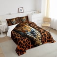 thumbnail image 4 of Safari Cheetah Bedding Set Queen Brown Leopard Print Comforter Set, Wild Jungle Animal Duvet Insert Woodland Wildlife Down Comforter, Brown Black Bedding Comforter Sets Ultra Soft 3pcs, 4 of 6